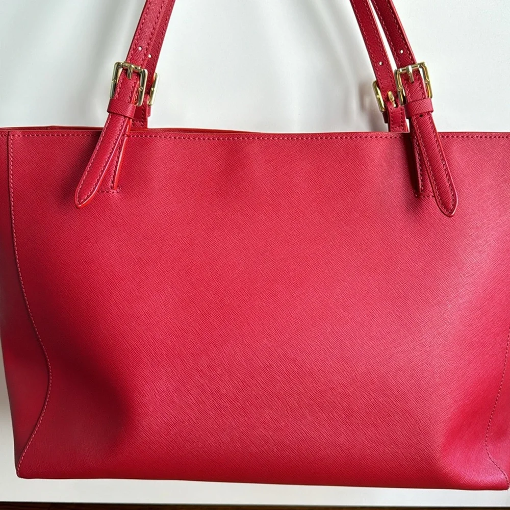 Tory Burch York Buckle Tote Saffiano Leather Kir Royale (Red)